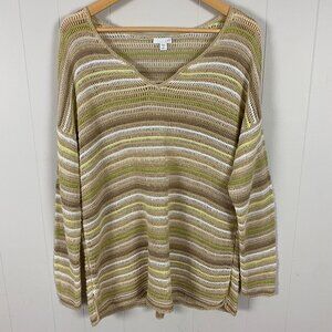 J Jill Linen Modal Crochet Knit Top Tunic Sweater Womens 1X Plus Size V Neck